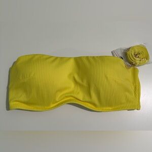 Shade & Shore Yellow Ribbed Bandeau Bikini Top Size 34c Nwt